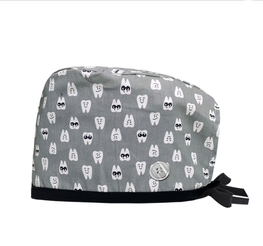 Cool Tooth Dentistry Scrub Hat in Grey, featuring a fun and playful tooth design, perfect for dental professionals looking to add style and personality to their work attire.