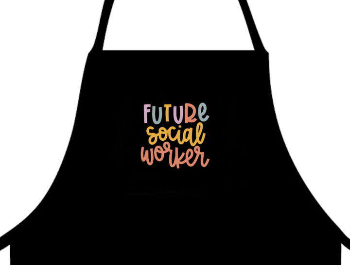 Future Social Worker' apron featuring a stylish design, perfect for aspiring social workers and those passionate about making a difference in their communities.