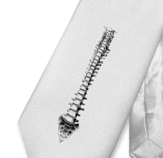 Silk Tie featuring a Spinal Column design - A sophisticated accessory ideal for healthcare professionals, particularly those in the fields of chiropractic and medicine, showcasing a detailed representation of the human spine.