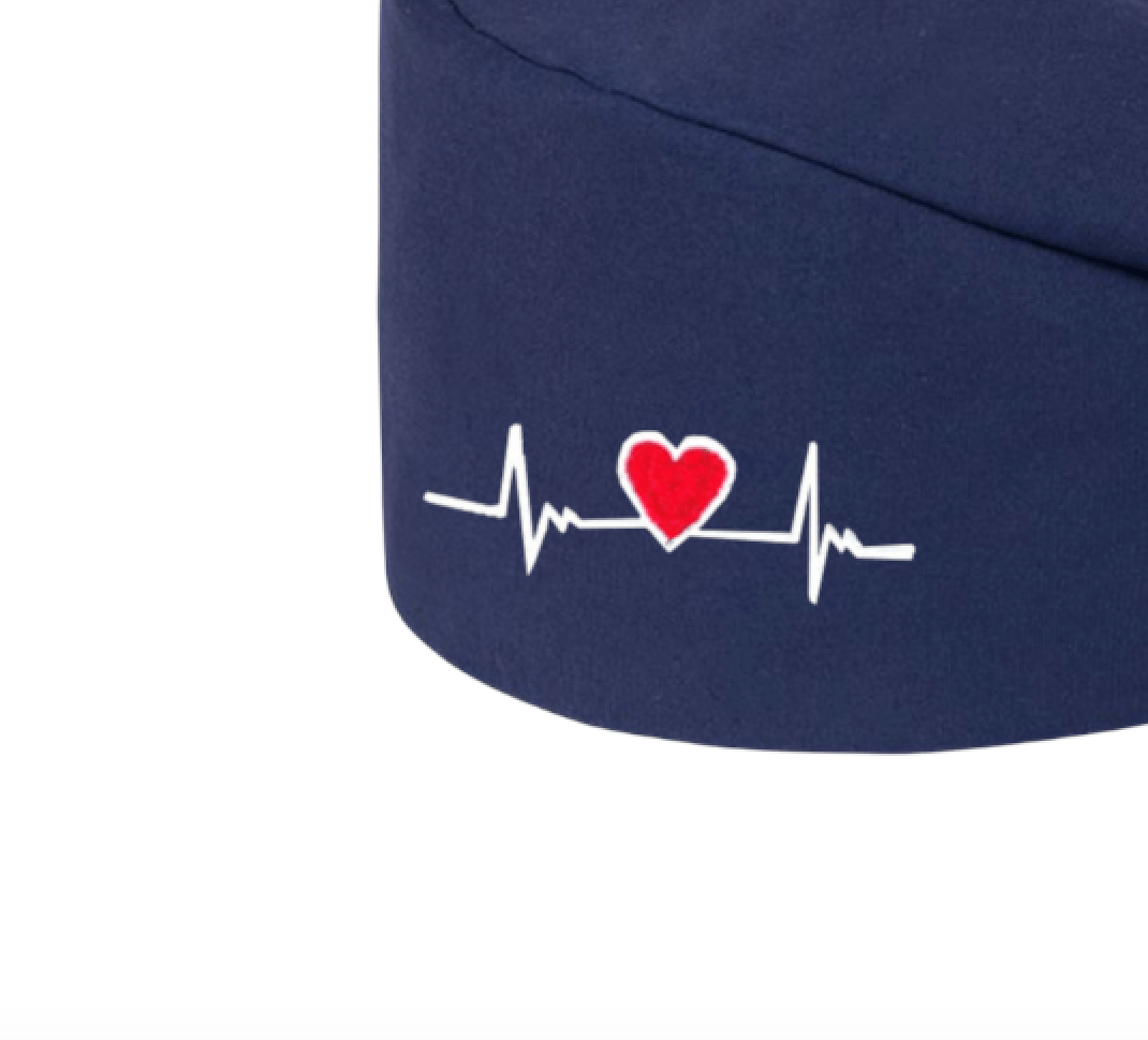ECG Heartbeat Scrub Hat - Navy