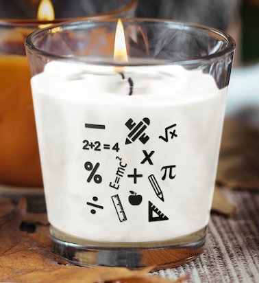 A beautifully crafted scented candle designed for mathematics teachers, featuring a blend of soothing fragrances to create a calming atmosphere perfect for study or relaxation.