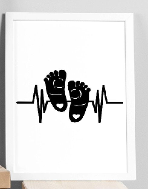 Hello Baby & Baby Feet Heartbeat 100% Cotton Canvas Watercolour Prints