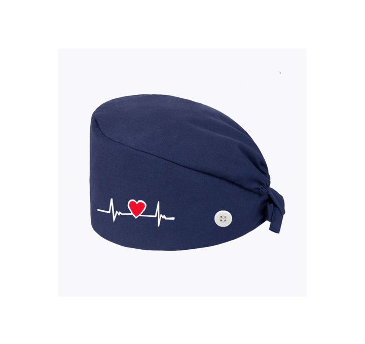 ECG Heartbeat Scrub Hat - Navy
