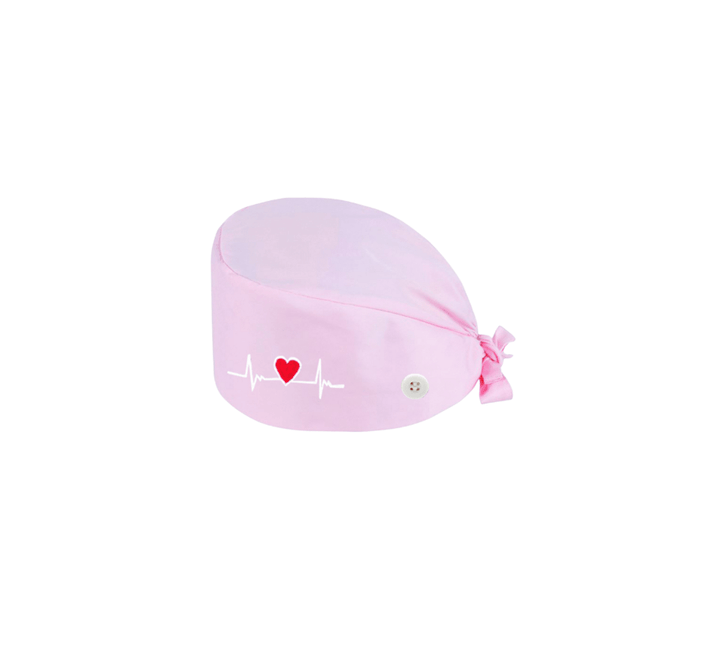 Scrub Hat - ECG Heart - Whisper Pink