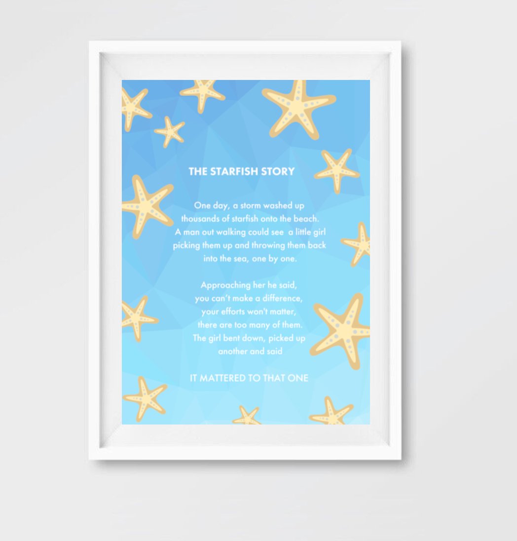 The Starfish Story -100% Cotton Canvas Watercolour Print