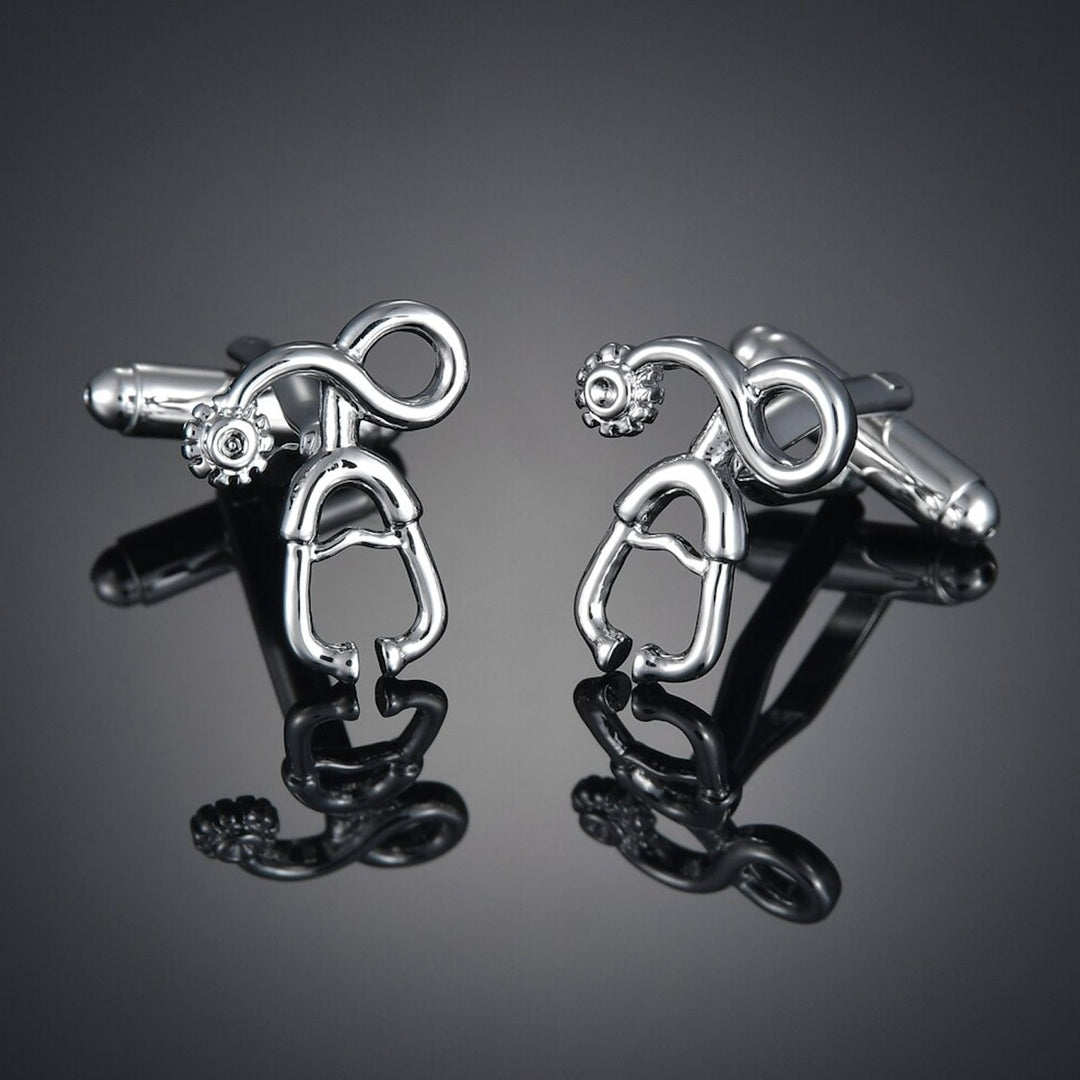 Silver stethoscope cufflinks, a stylish and professional accessory for healthcare professionals.