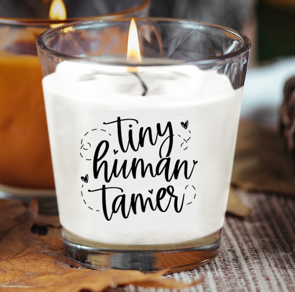 Tiny Human Tamer Teacher Scented Candle - A calming candle designed for educators, perfect for creating a soothing atmosphere in classrooms or home offices.