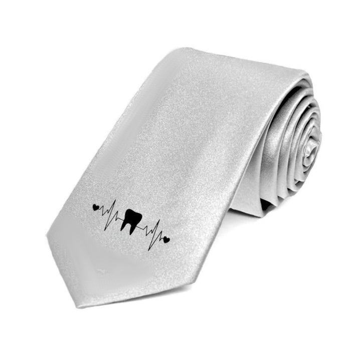 Elegant Tooth Heartbeat Silk Tie featuring a stylish design that incorporates a tooth motif and heartbeat line, perfect for dental professionals or enthusiasts looking to make a fashionable statement.