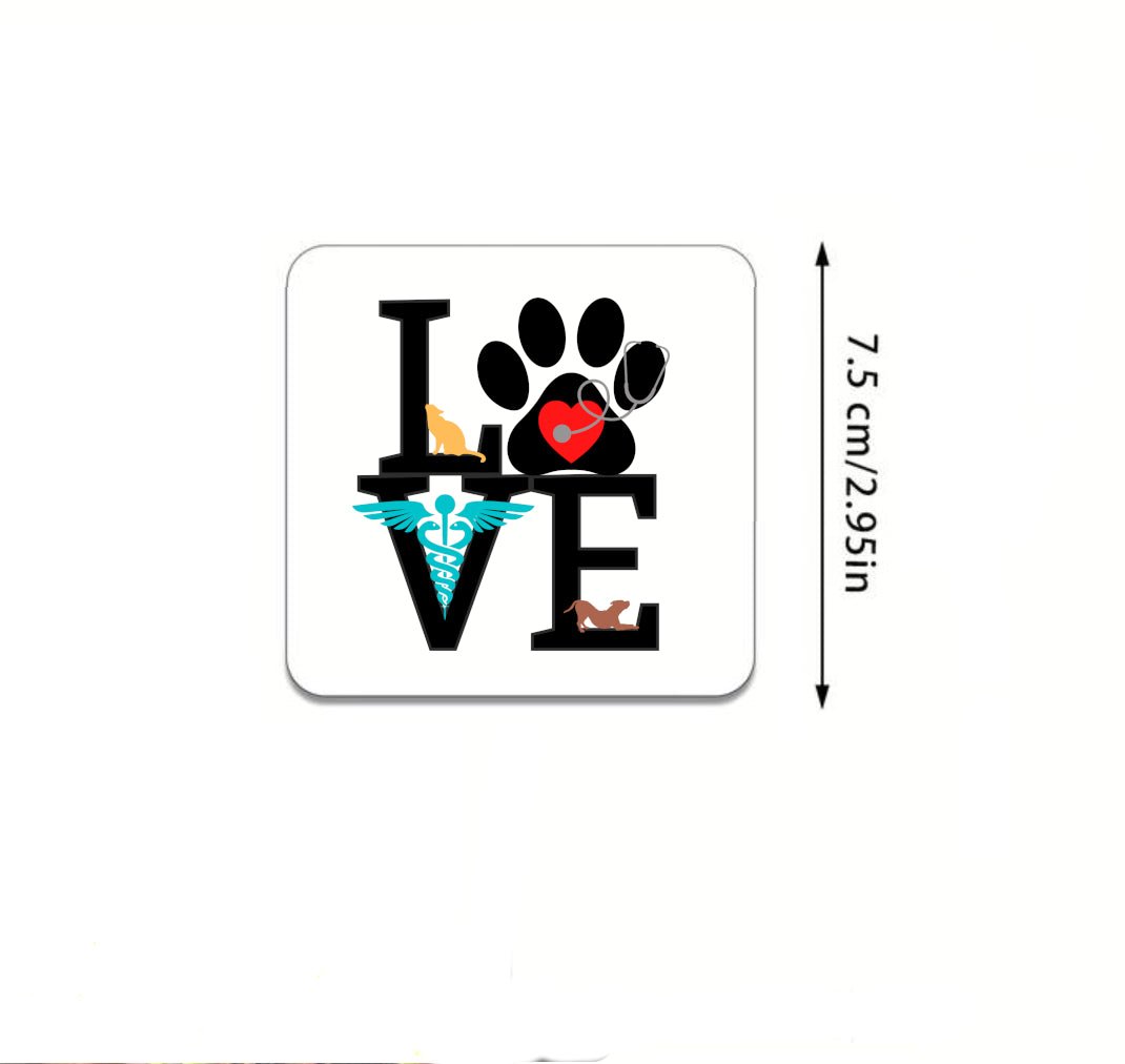 Vet Love Fridge Magnet, a charming and colorful accessory that celebrates the bond between pets and their veterinarians. Perfect for animal lovers!