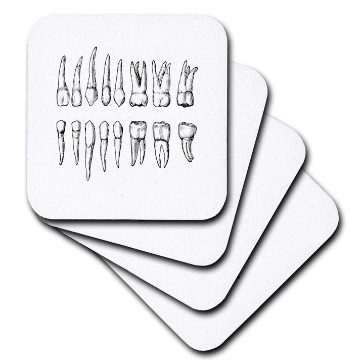 Vintage Teeth Coasters - Set of 4, featuring detailed illustrations of teeth, perfect for home decor and entertaining.