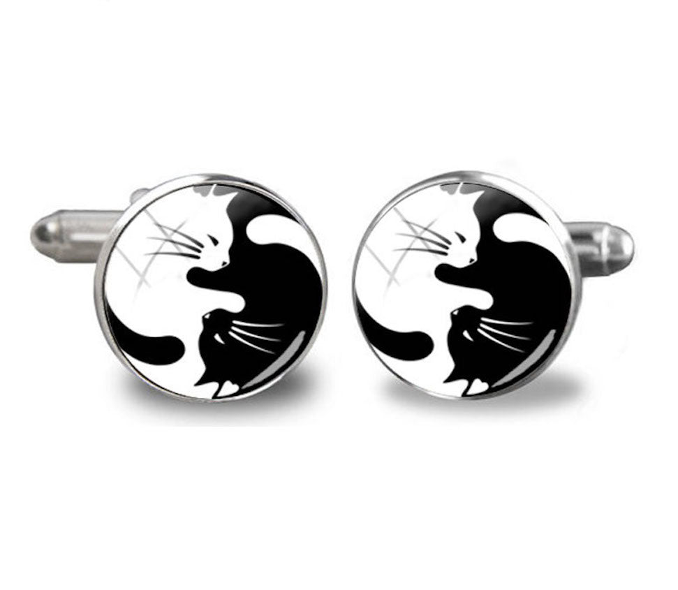 Ying Yang Cat Cufflinks – Elegant cufflinks featuring a playful cat design, perfect for professionals in education and social care who appreciate unique accessories.