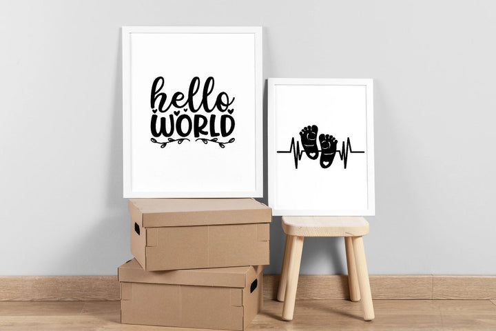 Hello Baby & Baby Feet Heartbeat 100% Cotton Canvas Watercolour Prints