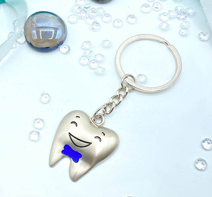 Smiley Tooth Blue Bow Tie  Keyring