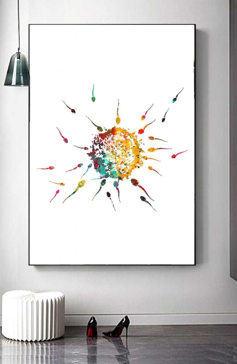 Conception Egg Fertilisation Watercolour Print on 100% Cotton Canvas, showcasing a beautiful and artistic depiction of the fertilization process.