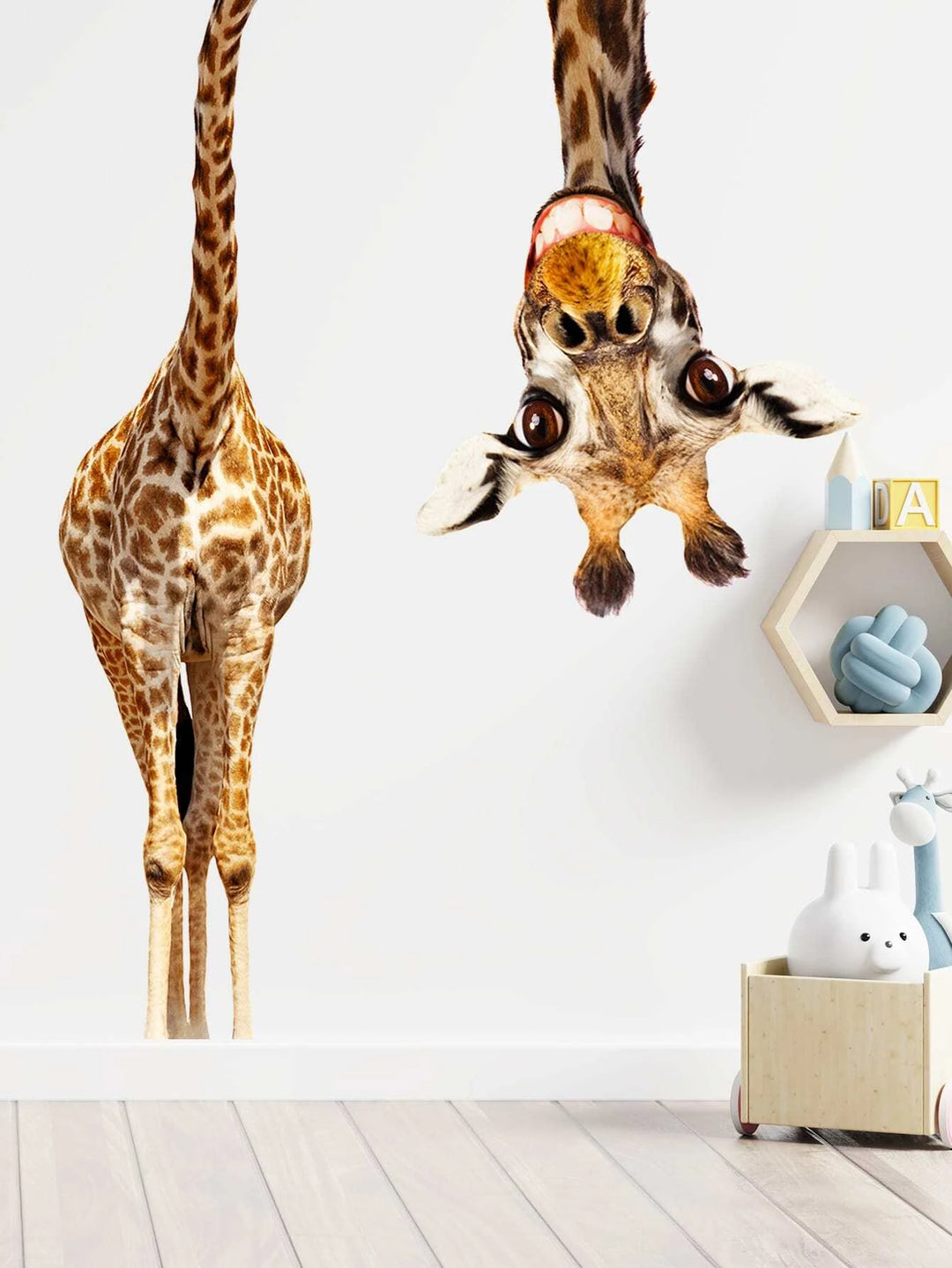 Giraffe Wall Decal - A playful and whimsical giraffe design perfect for nursery or children's room decor, adding a touch of fun and creativity to any wall.