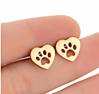 Heart Paw Shaped Stud Earrings  Gold