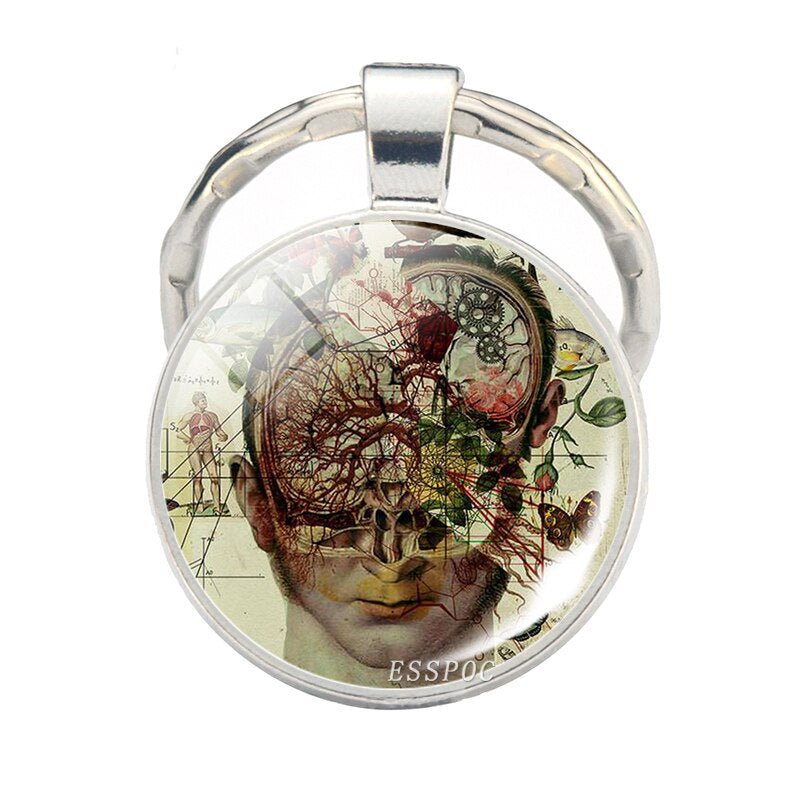 Keyring featuring an artistic brain image with the phrase 'Dreams and Thoughts,' perfect for those who appreciate creativity and inspiration in their daily lives.