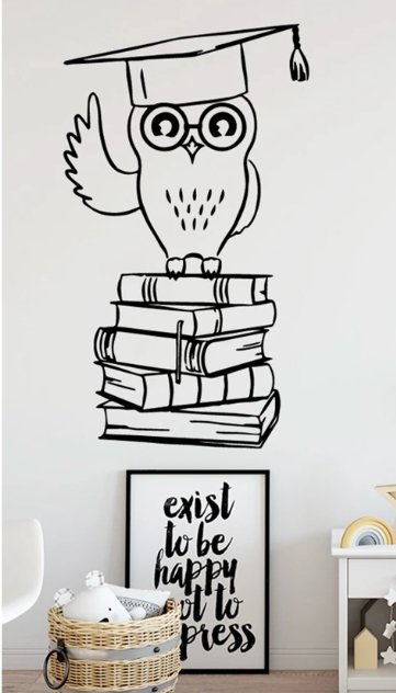 Charming personalised wise owl wall decal, perfect for adding a whimsical touch to a child's room or nursery.