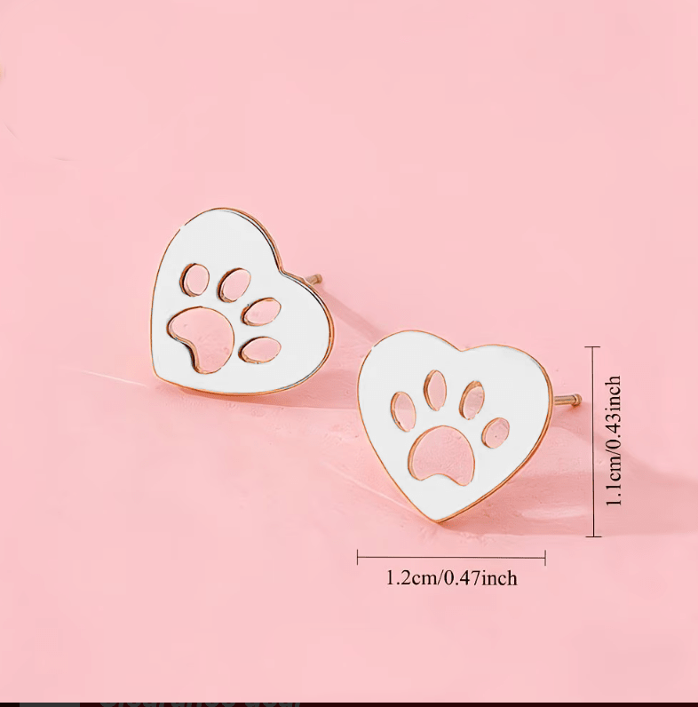 Heart Paw Shaped Stud Earrings  Silver