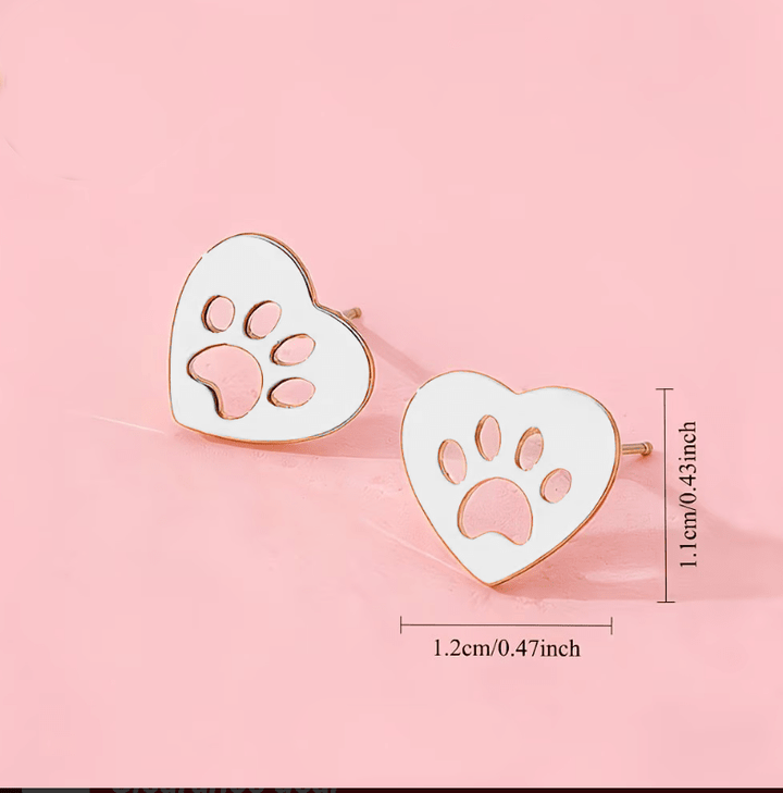 Heart Paw Shaped Stud Earrings  Silver