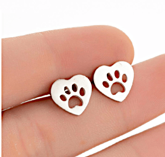 Heart Paw Shaped Stud Earrings  Silver