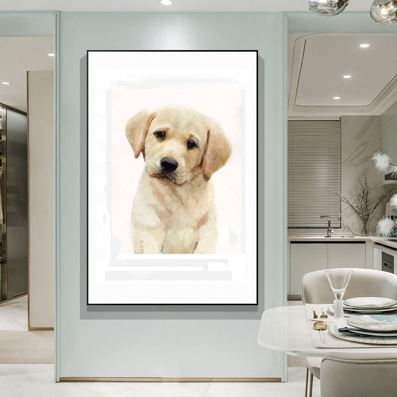 Charming watercolor print of dogs on 100% cotton canvas, showcasing vibrant colors, perfect for dog lovers' home decor.