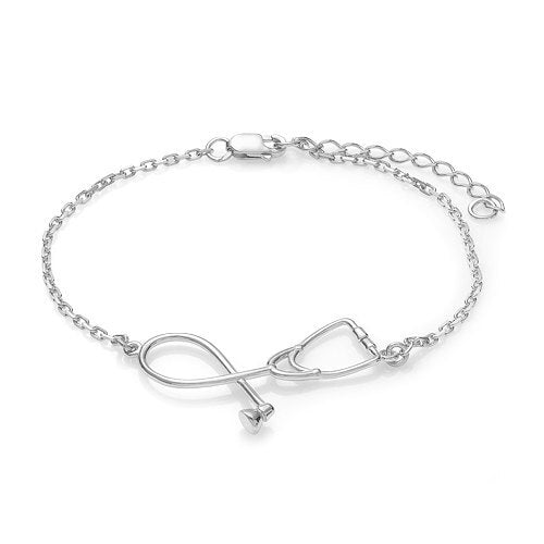 Silver stethoscope bracelet, a stylish accessory for healthcare professionals and medical students.