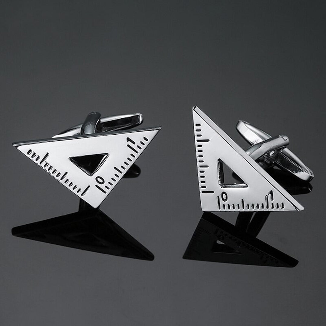 Set Square Cufflinks in Silver - Stylish accessory for educators and professionals looking to elevate their attire with a touch of sophistication.