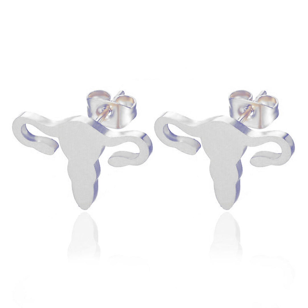 Silver Uterus Stud Earrings, a stylish accessory symbolizing women's health and empowerment.