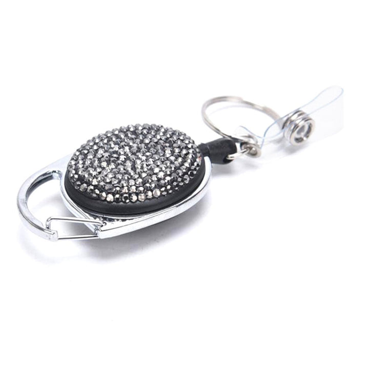 Diamante Retractable ID Badge Holder- Black White Silver