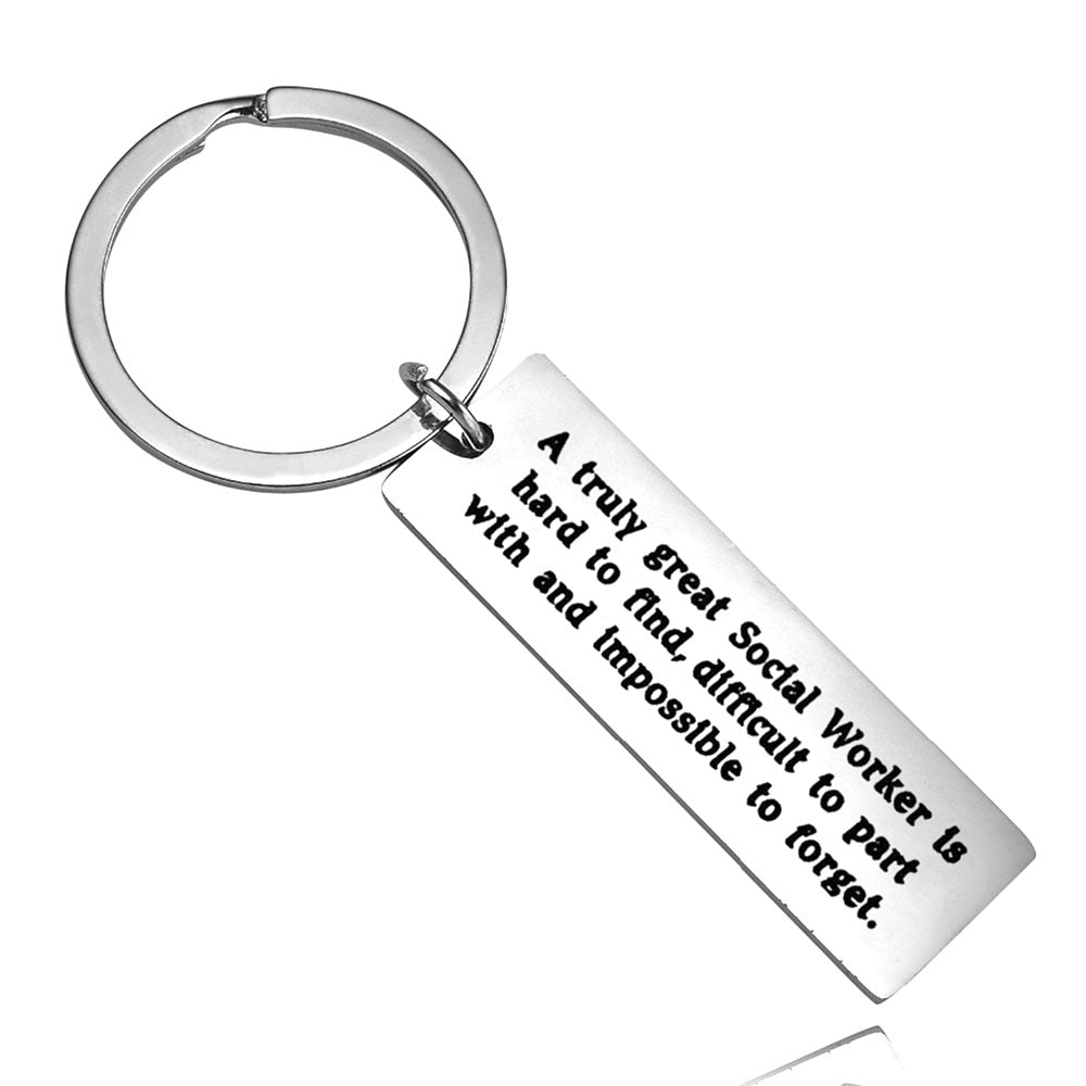 "Truly Great Social Worker" silver keyring, designed to honor and celebrate the contributions of social workers, combining style and practicality in a meaningful accessory that signifies appreciation for their vital role.