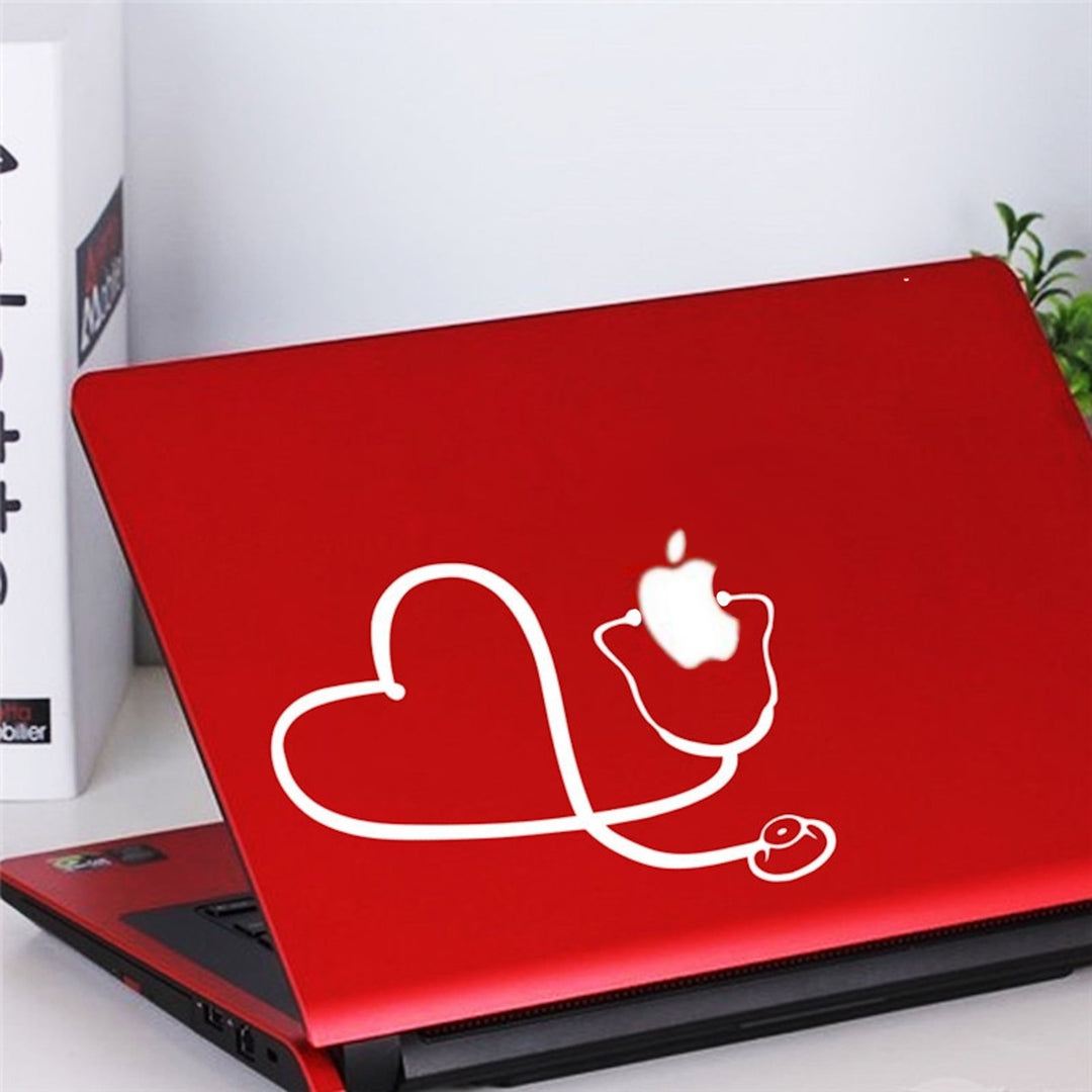 Stethoscope heart laptop and car decal, a fun and expressive sticker for healthcare enthusiasts.