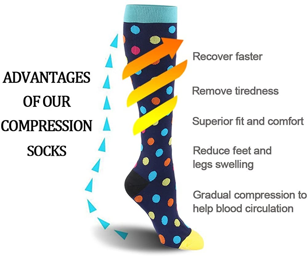 Lightweight Everyday Compression Socks Black, Blue Pink ECG