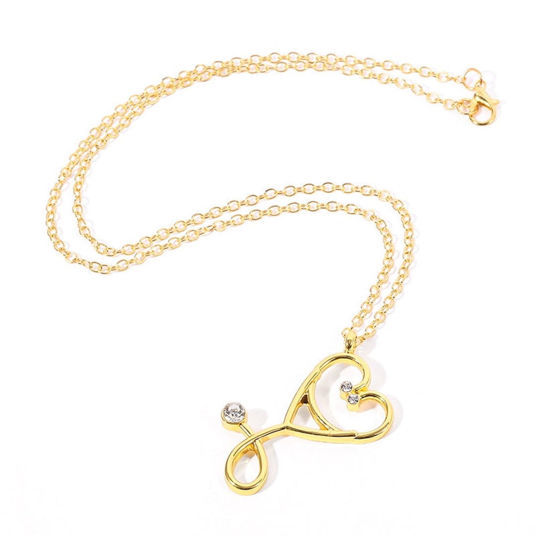 Stethoscope Diamante Pendant Necklace - Gold