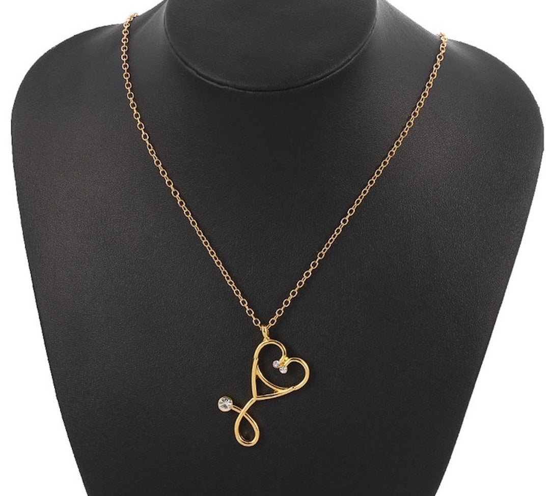 Stethoscope Diamante Pendant Necklace - Gold