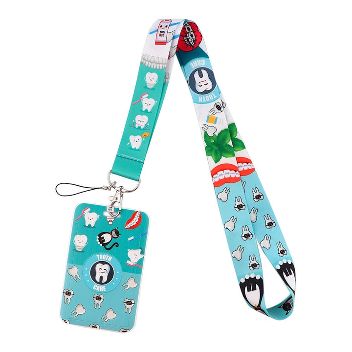 Tooth Care Lanyard & ID Card Holder - A practical and stylish lanyard designed for dental professionals, featuring a tooth care theme, perfect for securely holding ID cards while promoting oral health awareness.