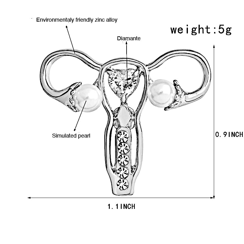 Uterus Diamante Pin Silver