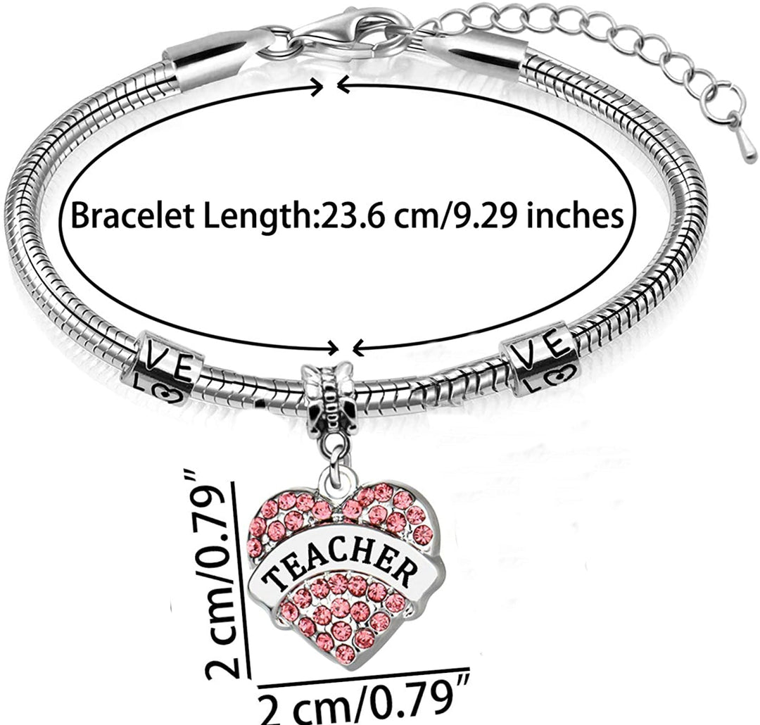 Teacher Pink Diamante Heart Bracelet