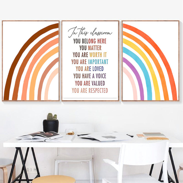 In This Classroom - 3 Set 100% Cotton Canvas Watercolour Prints, featuring vibrant and inspirational artwork that captures the essence of learning and education. These high-quality prints are perfect for decorating classrooms or educational spaces, adding a touch of creativity and motivation to any environment.