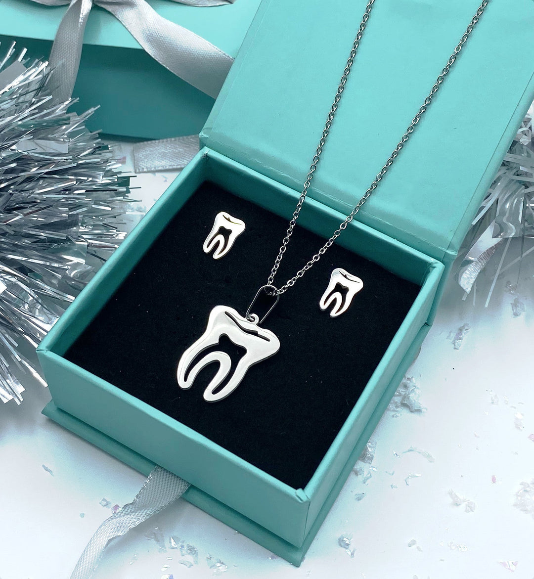 Tooth Silhouette Necklace & Matching Stud tooth Earrings