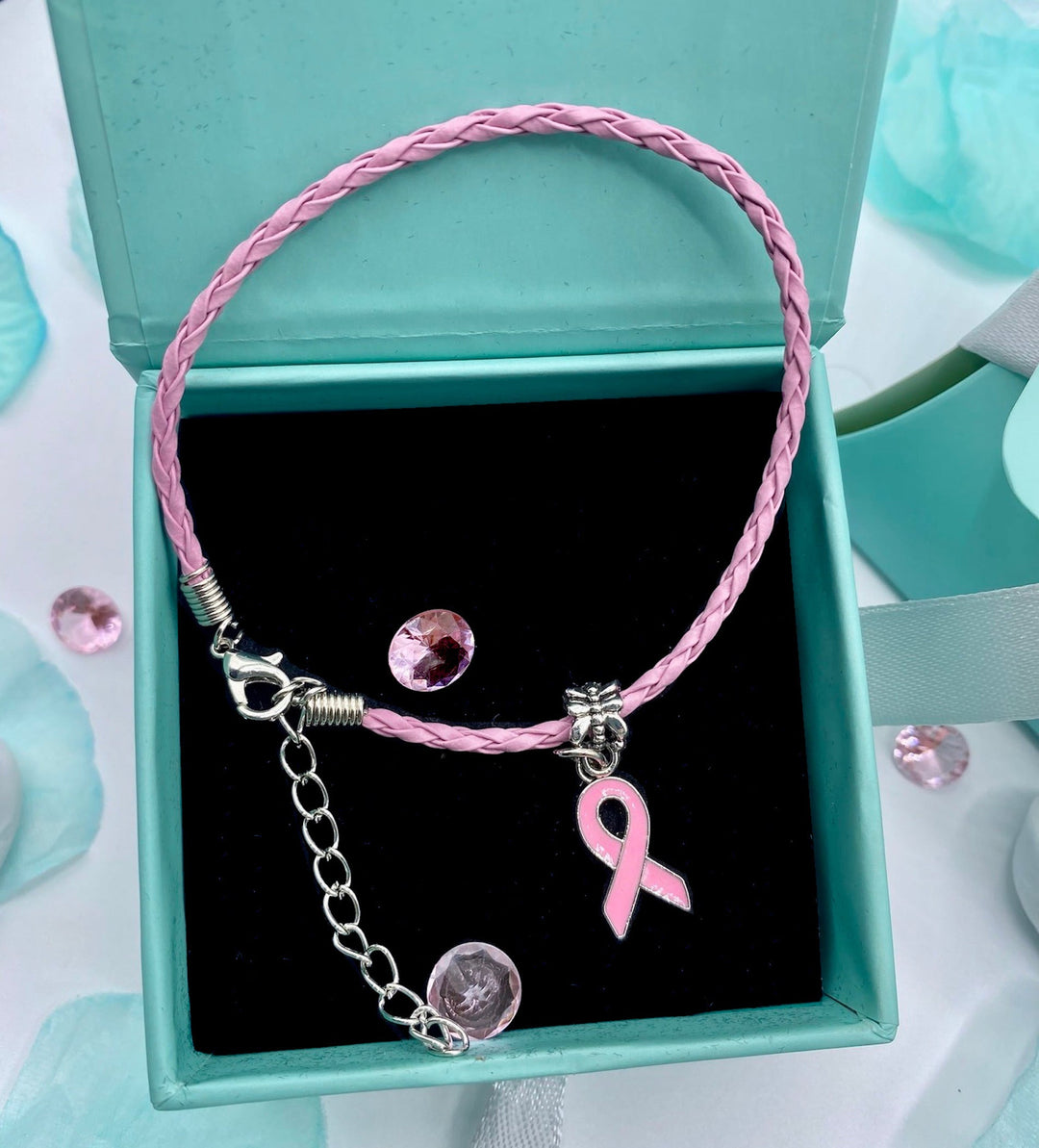 Pink Ribbon Breast Cancer Bracelet - Pink Silver