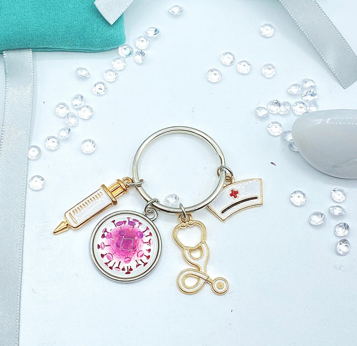 Virus Cabochon and Nurse Charms Keyring