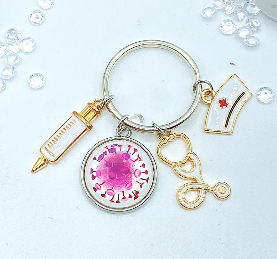 Virus Cabochon and Nurse Charms Keyring