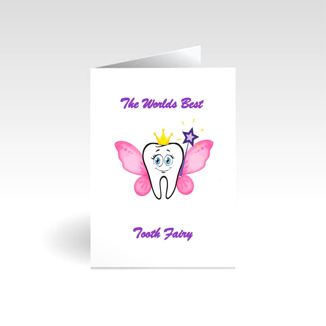 World's Best Tooth Fairy Occasion Card featuring whimsical illustrations and playful typography, perfect for celebrating a child's lost tooth or special moment, adding a cheerful touch to any occasion.