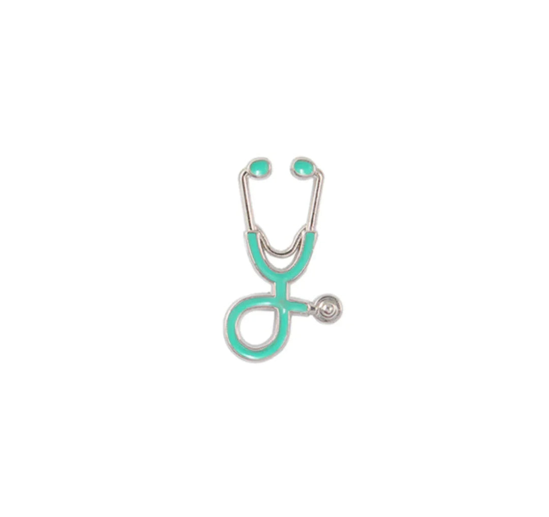 Blue silver stethoscope pin brooch, a unique accessory for healthcare professionals, including doctors, nurses, and veterinary practitioners.