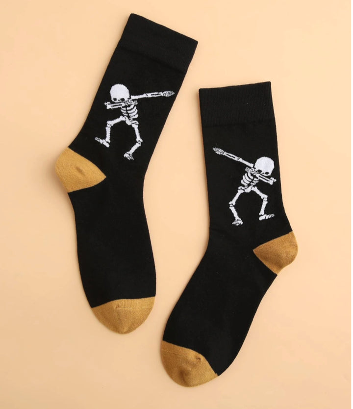 Dancing Skeleton Cotton Socks, fun and quirky footwear perfect for educators and social care professionals, adding a playful touch to any outfit while promoting creativity and light-heartedness.