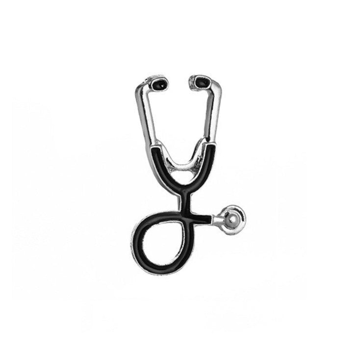 Black and silver stethoscope pin brooch, a chic accessory for healthcare professionals.