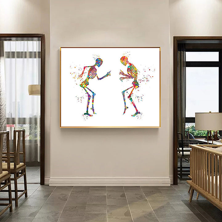 Skeletons Exercising Set of 3 - 100% Cotton Canvas Watercolour Print